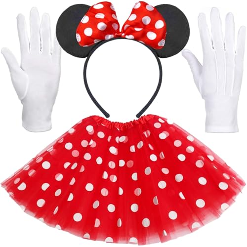 Hatstar Maus Kostüm Set | Tüll Tutu Rock + Mouse Ohren Haarreif + Handschuhe | für Kinder, Mädchen und Damen | zu Karneval und Fasching