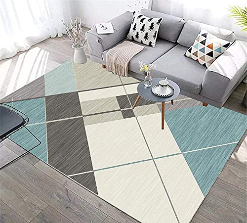 FGDSA Langlebiger Teppich für Esszimmer, quadratisch, geometrisches Muster, blau, grau, Wohnzimmerteppich, schmutzabweisend, schön, weich, grau, 120 x 160 cm
