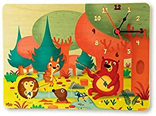 Dida - Wanduhr -Tiere Spielen Im Wald- Analoge Uhr Zum Aufhängen Oder Zum Aufstellen Für Das Kinderzimmer, Dekoration Waldtiere