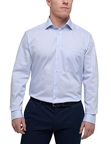 eterna, Langarmhemd gestreift mit Ausputz aus 100% Baumwolle Comfort Fit Größe 45, Farbe hellblau
