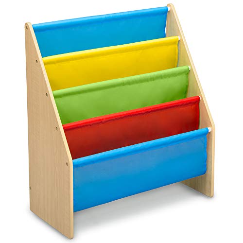 Delta Children Sling Book Rack Bookshelf for Kids - Easy-to-Reach Storage for Books, Magazines or Coloring Books - Ideal for Playrooms & Homeschooling - Greenguard Gold Certified, Natural/Primary