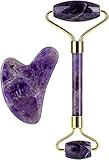 Amethyst Rough Stone Amethyst Massagel Naturstein Gesichtsrolle Gua Sha Werkzeuge Set Set SPA Akupunkturkratzerkristallkörpergesicht Gesundheitsmassage (Color : Purple 2pcs Set 1)