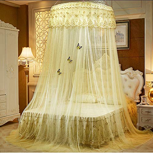 Betthimmel - romantisches Prinzessinnen-Bett mit rundem Spitze, Kuppelförmig, Moskitonetz, für Mädchen, Queensize-Bett mit 2 Schmetterlingen