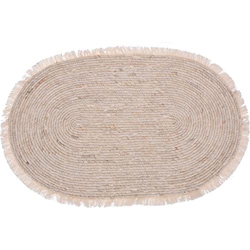 EH Excellent Houseware Teppich oval mit Fransen Maisblätterteppich für Wohnzimmer Terrasse Beige 80x50cm, (KR2002290)