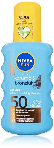 NIVEA Sun SPF50 Schutz & Bräune Sonnenspray (200ml),natürliche Bräunung mit natürlichen Pro-Melanine, sehr hoher Sonnenschutz, Bräunung und Sonnenschutz-Sonnencreme