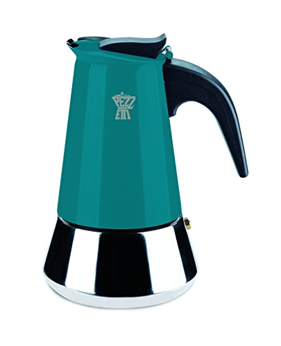 PEZZETTI, Steelexpress Espressokocher für 10 Tassen aus Edelstahl, ergonomischer Griff, hitzebeständig, geeignet für alle Kochflächen, geeignet für Induktion, Farbe Messing