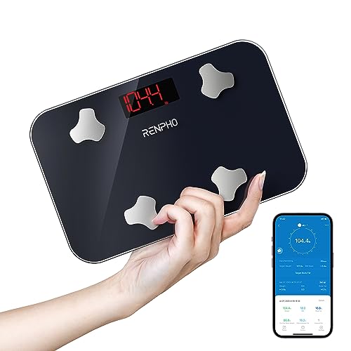 RENPHO Mini-Badezimmer-Körperfettwaage, Intelligente BMI-Digitalwaage für Das Körpergewicht, Tragbare Waage für Unterwegs, Synchronisierung mit Apps, Bis zu 181 kg (400 lbs), 11.02" x 7.09"