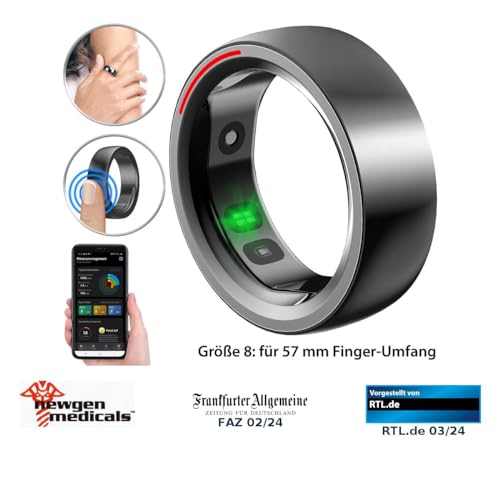 Newgen Medicals Fitness Tracker Ring: Fitness- & Schlaftracker-Ring mit Herzfrequenz- & SpO2-Anzeige, Gr. 8 (Smart Ring Fitness, Damen-Ring, Smarter)