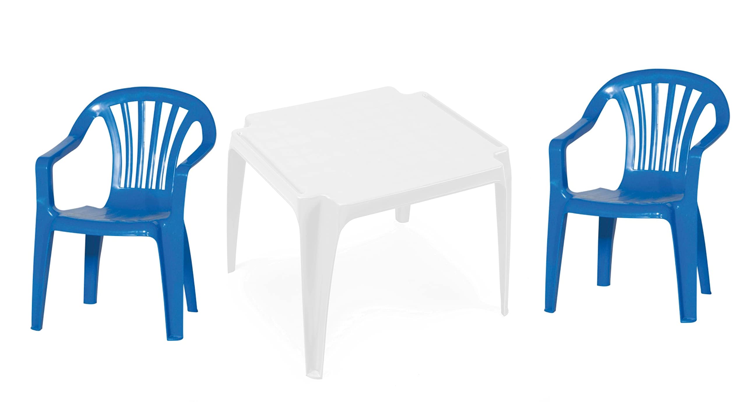 hLine Kinder Garten Sitzgruppe Tisch mit Stühlen Gartenstuhl Sessel (1 Tisch 2 Stühle blau), 868780+868446