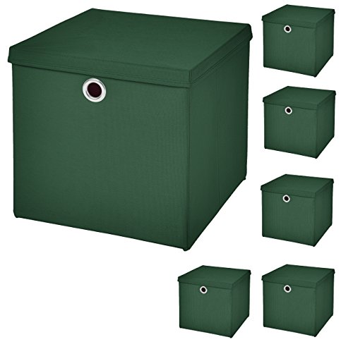 StickandShine 6er Set Dunkelgrün Faltbox 28 x 28 x 28 cm Aufbewahrungsbox faltbar mit Deckel