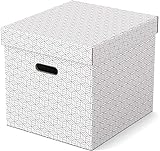 Esselte 3er Set große würfelförmige Aufbewahrungsboxen mit Deckel, Schachteln für Wohnung/Büro & Organisationszwecke, 100% recycelter Karton, 100% recycelbar, geometrische Designs, Weiß, 628288