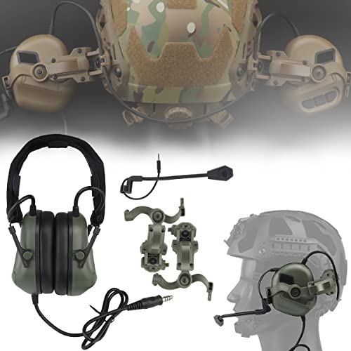 WLXW Taktisches Headset Mit Mehreren Drehwinkeln (Am Kopf Und Am Helm Montiert), Militärische Airsoft-Kopfhörer Mit Geräuschunterdrückung Und Adapter Für Taktische Helmschienen,Green g