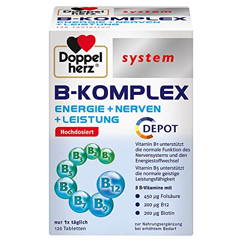 Doppelherz system B-KOMPLEX – ENERGIE + NERVEN + LEISTUNG – B-Vitamine unterstützen die normale Funktion des Nervensystems und den normalen Energiestoffwechsel – 120 Tabletten