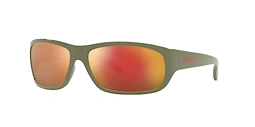 ARNETTE Herren An4290 uka rechteckige Sonnenbrille, Militärgrün/Dunkelviolett-Spiegelrot, 63 mm