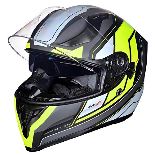 rueger Integralhelm Motorradhelm Kinderhelm Motorrad Integral Roller Helm rueger, Farbe:Black Neon, Größe:S (55-56)