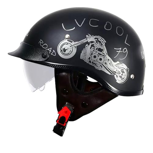 ZHXIANG Retro-Motorrad-Halbhelm, Vintage-Motorrad-Helm mit offenem Gesicht, Fahrrad-Cruiser-Chopper-Moped-Roller-Helm, für Erwachsene Männer und Frauen, DOT/ECE-geprüft D,XL=61-62CM