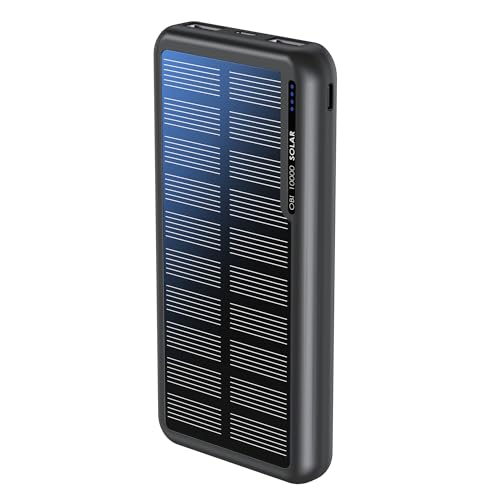 Boompods Obi Solar 10000mAh Solar Powerbank - Ladegerät mit Schnellladefunktion, Hochleistungs-Akku, Power Bank mit Solarpanel, 1x USB-C & 2X USB Ladegerät für Handy, Tablets & mehr, Schwarz