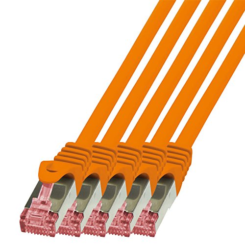 BIGtec LAN Kabel 5 Stück 10m Netzwerkkabel Ethernet Internet Patchkabel CAT.6 orange Gigabit SFTP doppelt geschirmt für Netzwerke Modem Router Switch 2 x RJ45 kompatibel zu CAT.5 CAT.6a CAT.7 Stecker