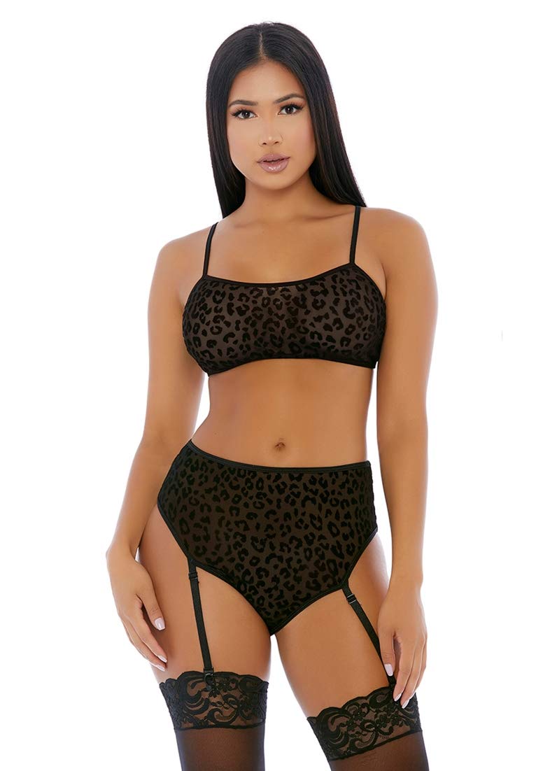 Forplay Lustful Leopard Cami Lingerie Set - Black, 100 g