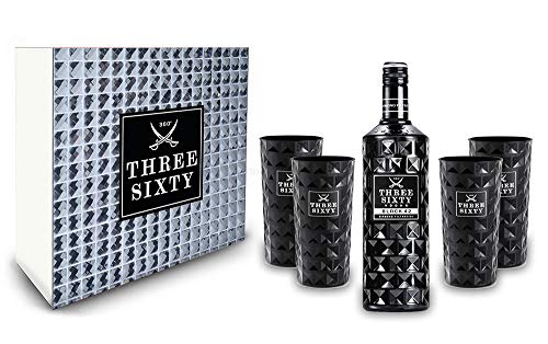 Three Sixty Set/Geschenkset ? Three Sixty Black Vodka 1L (42% Vol) + 4x Gläser