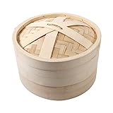 4 Größen 2 Ebenen New Chinese Bamboo Basket Naturreis Kochen Food Cooker Dampfer Mit Deckel(26cm)
