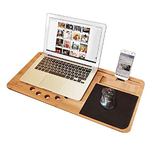 mikamax - Lapzer Laptop Schreibtisch - Bambus - Luftlöcher - Betttisch - Laptoptisch - Knietablett - Schoßtablett - 59 x 31 x 2 cm