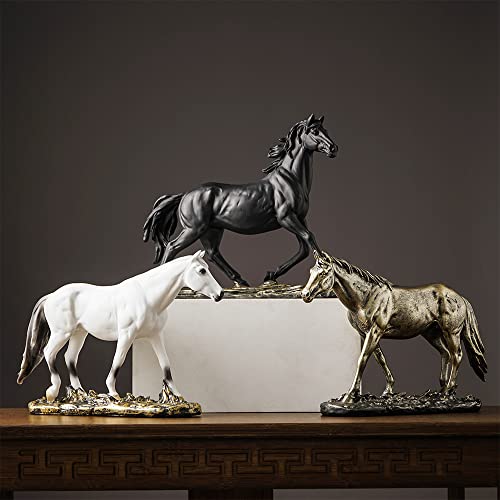 Moderne Skulptur European Horse Skulptur Modell Home Office Horse Statue Handwerk Ornamente Tier Modern Bücherregal Kunst Dekoration Geöffnete Geschenke Skulpturen Deko (Color : Height 39.5cm-Black)