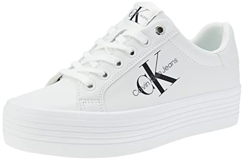 Calvin Klein Damen Vulc Flatform-Schnürschuh, niedrig geschnitten Vulkanisierter Sneaker, Bright White, 39.5 EU