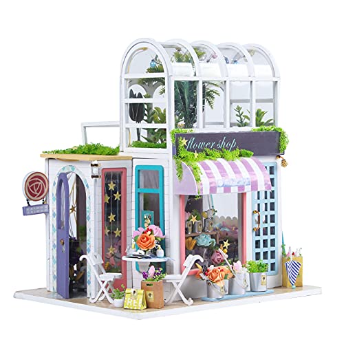 DIY Miniatur Haus Puppenhaus Kit für Erwachsene, Creative Mini Studio Room für Mädchen, Puppenhaus Miniatur mit Möbeln, Idee DIY hölzernes Puppenhaus-Kit, Maßstab 1:24 kreativer Raum Blumenladen