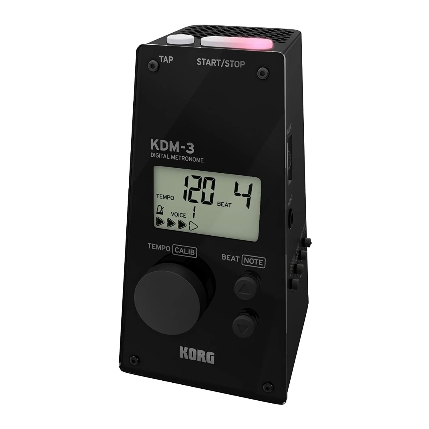 KORG Metronom KDM3, digitales Metronom in Pyramidenform, Metronom mit integrierter Sound- und Rhythmusauswahl, Sound-Out-Stimmgerät, schwarz