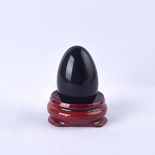Schwarzes Obsidian-Yoni-Ei ohne Loch, Kegel-Übungs-Massageball mit Holzsockel, 45 x 30 mm ERTEYIN (Color : 30x20 Mm)