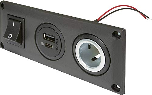ProCar Einbausteckdose mit USB-C/A Doppelsteckdose schaltbar + 1 Powersteckdose Belastbarkeit Strom