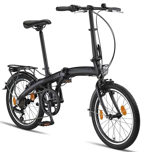Licorne Bike Phoenix 2D, 20 Zoll Aluminium-Faltrad-Klapprad Scheibenbremse Discbremse V-Bremse Faltfahrrad Herren-Damen 7 Gang Kettenschaltung Folding City Bike StVZO (V-Bremse, Schwarz-Anthrazit)