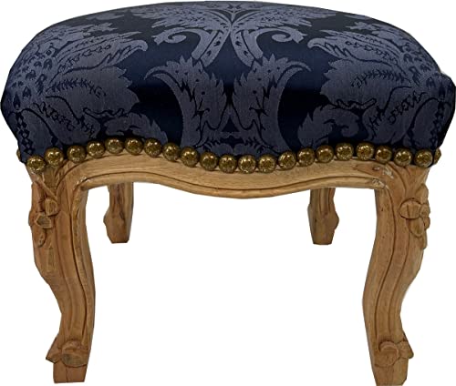Casa Padrino Barock Fußhocker Royalblau Muster/Naturfarben - Handgefertigter Antik Stil Hocker mit elegantem Muster - Wohnzimmer Möbel im Barockstil - Barock Möbel