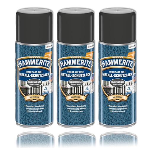 3x Hammerite Spray Metallschutzlack Rostschutz HAMMERSCHLAG-EFFEKT DUNKELGRAU 400 ml