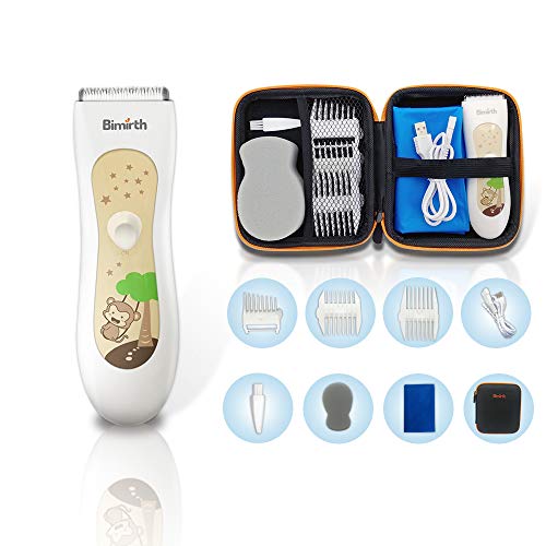 Bimirth Kinder Haarschneidemaschine, Leise Baby Haarschneider, USB Wiederaufladbare Haartrimmer für Baby mit Aufbewahrungstasche, Wasserdicht, 3 Führungskämme