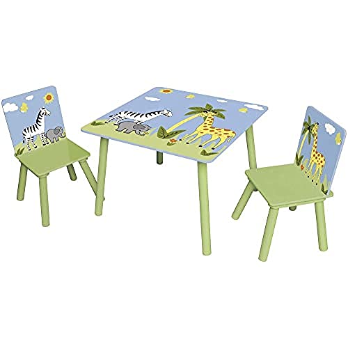 Bieco 23000410 - Kinder Sitzgruppe Zoo mit Tisch und 2 Stühlen