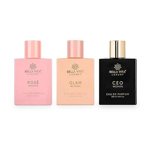 Bella Vita Luxury Best Of Women Perfumes Combo, Packung mit 3 erstklassigen, langlebigen EDP-Duftdüften – Rose, Glam, Ceo Women, je 100 ml