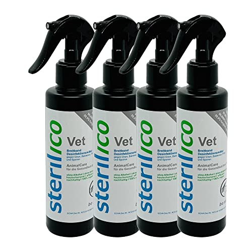 sterilico – Vet – Desinfektionsmittel Spray zur Wund- und Hautbehandlung von Tieren (250ml x4)