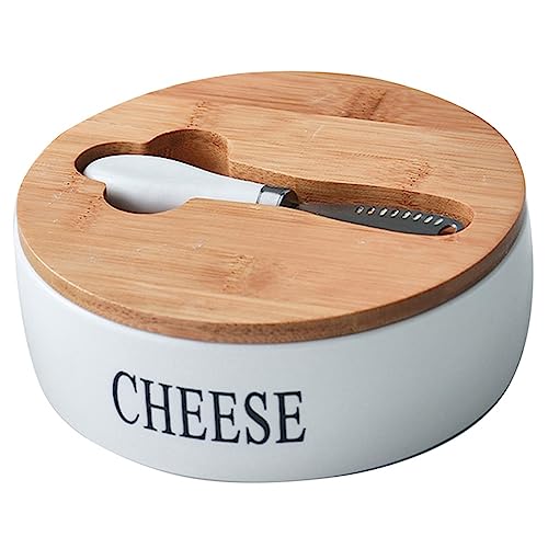 Xptieeck Käse Versiegelungsbox Keramik Butterteller Käse Aufbewahrungsschale Behälter Box mit Deckel und Messer Set