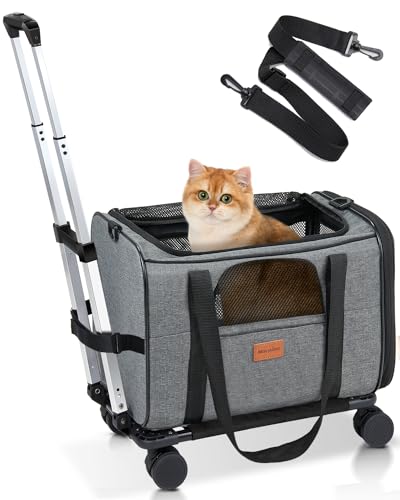 Morpilot Katzentragetasche mit Rädern, von Fluggesellschaften zugelassen, Haustier-Hundetrage mit Rädern für kleine Hunde, rollende Katzentrage für große Katzen, Welpen-Kinderwagen, abnehmbare und