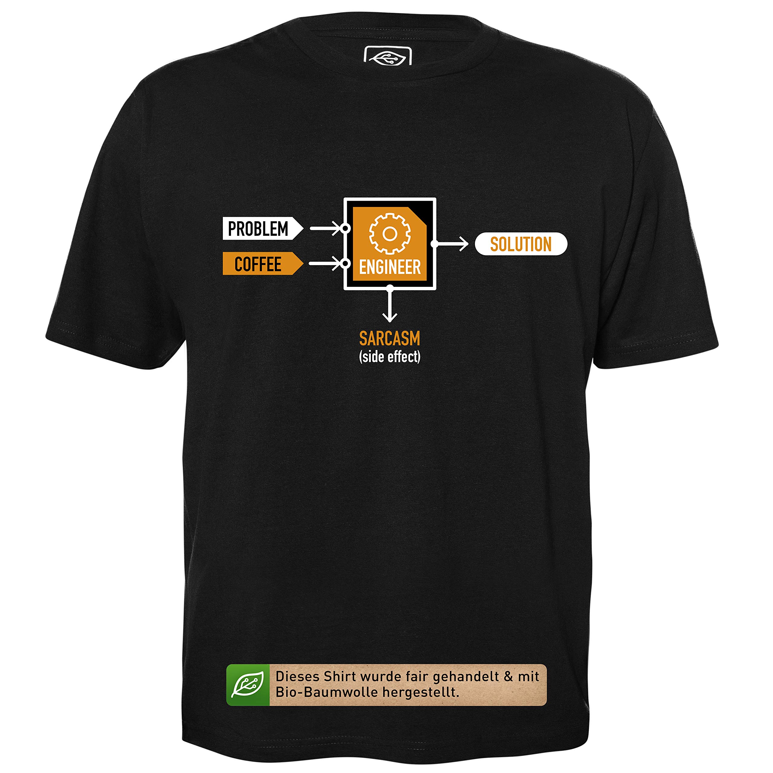 Problem - Engineer - Solution - Herren T-Shirt für Geeks mit Spruch Motiv aus Bio-Baumwolle Kurzarm Rundhals Ausschnitt, Größe M