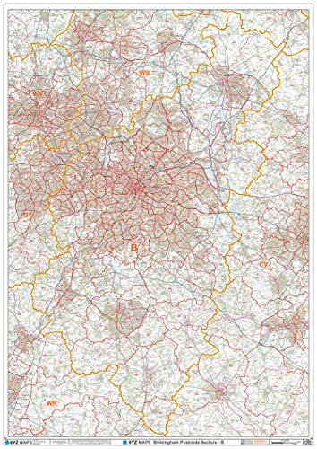 Birmingham – B – Postleitzahl Wandkarte – Papier