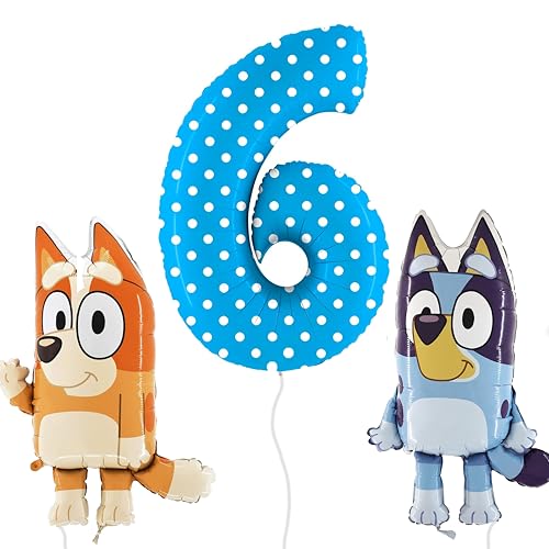 Toyland® Bluey & Bingo Folienballon-Set – 2 x 32-Zoll-Charakterballons und 1 x 40-Zoll-Punktty-Zahlenballon – Partydekorationen für Kinder