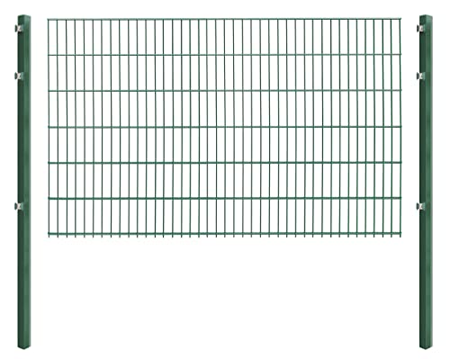 Doppelstabmattenzaun - Komplettset inkl. Pfosten (60x40mm) und Montagematerial - Verschiedene Längen und Höhen – Grün oder Anthrazit (L 4 m - H 123 cm, grün)