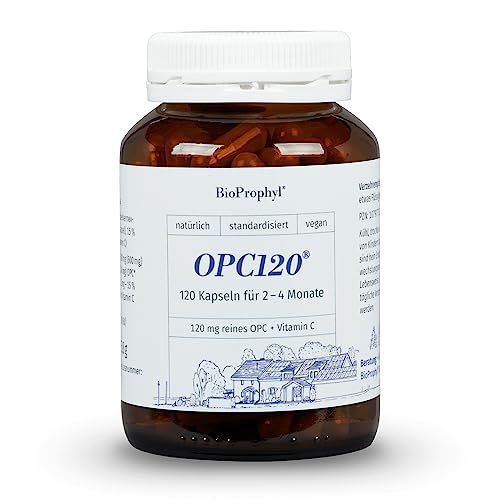 BioProphyl® OPC120® plus Acerola - Das Original - 120 mg reines OPC aus 300 mg Traubenkernextrakt ohne Magnesiumstearat - zertifiziert - mit Vitamin C aus der Acerolakirsche - 120 Kapseln