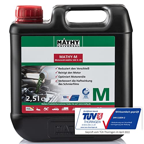MATHY-M Motoröl Additiv - Verschleißschutz + Reinigung für alle Diesel- und Benzinmotoren - Motorreiniger - Öl-Zusatz Auto Motor, 2,5 l