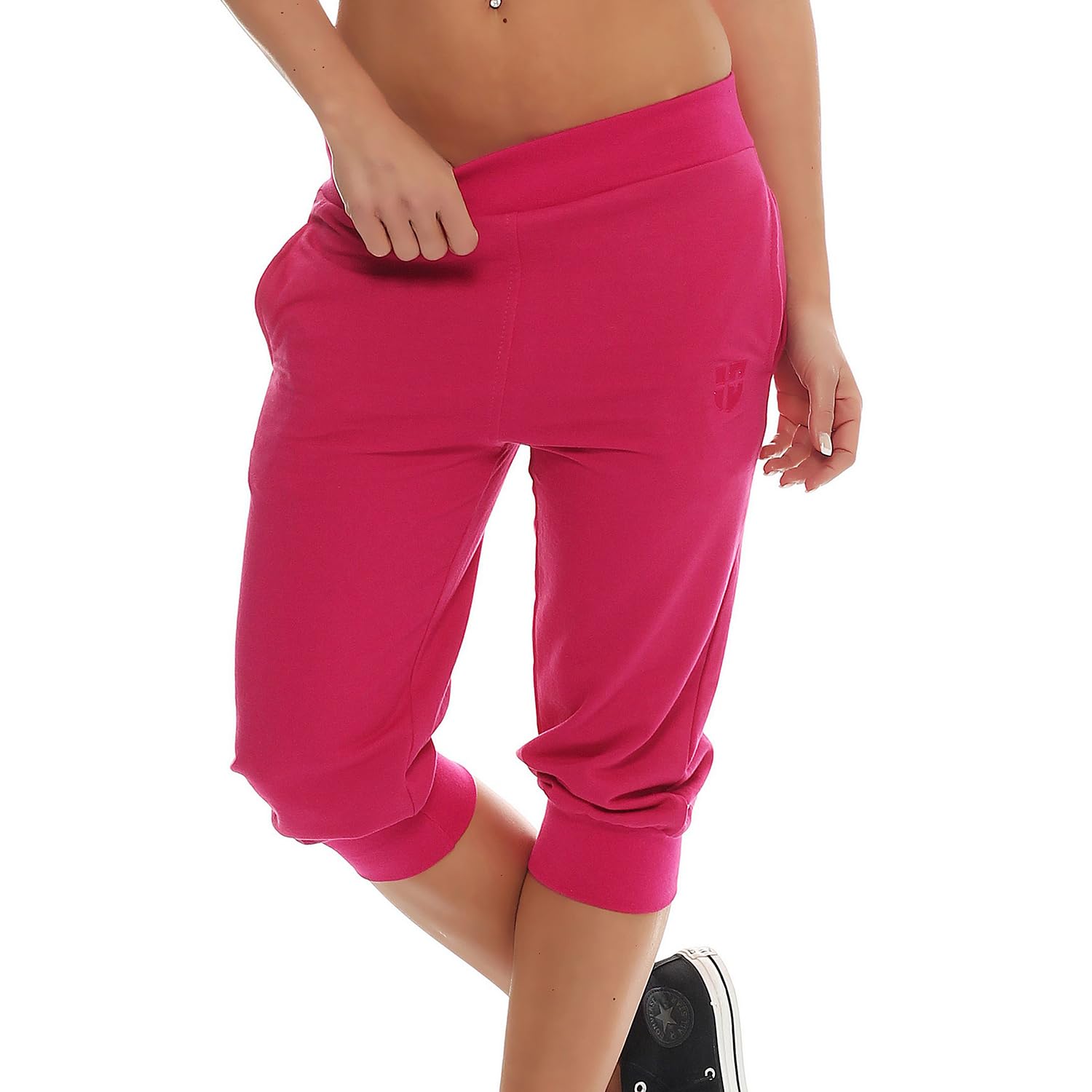 Gennadi Hoppe Damen 3/4 Trainingshose Sporthose Kurze Hose Sport Fitness Jogginghose Shorts Barmuda, pink,XL