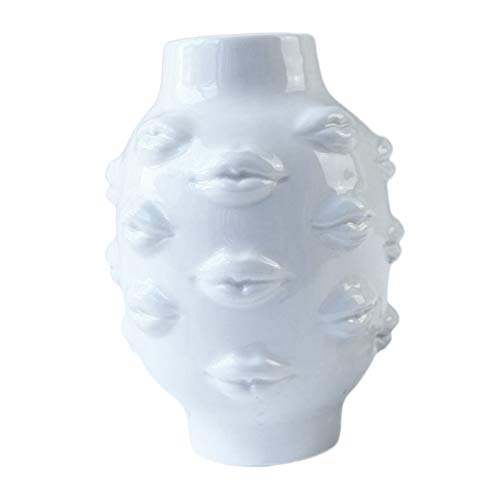 perfk Keramik Vase für Wohnkultur, kreative Zier Vase Blumentopf Abstrakte Hause Büro Ornament Skulptur Hotel Bücherregal TV Schrank Decor - Weiß