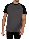 Superdry Mens Vintage Baseball Tee T-Shirt, Rich Charcoal Marl/Black, Large